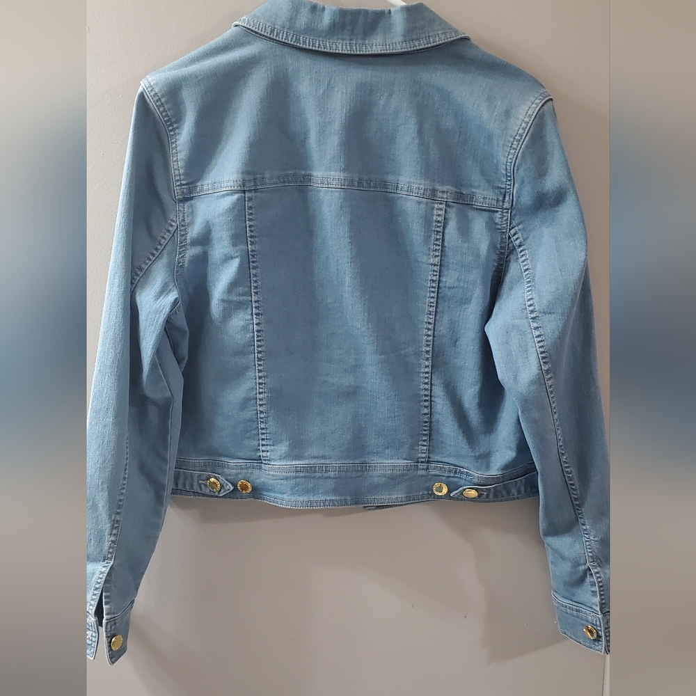 Classic Stylish Blue Denim Crop Jacket. Gold Accent Buttons. Sz L? - Picture 4 of 8